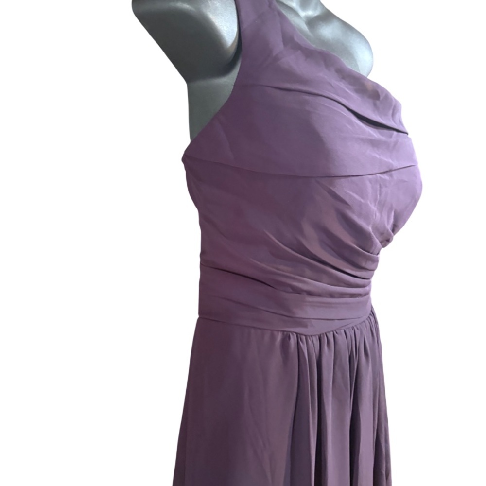 Bill levcoff one-shoulder chiffon gown wide strap ruched pleated bodice skirt 14 - Picture 6 of 10